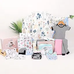 MOM's HOME Supersoft Organic Cotton New Born Baby Essentials Gift Set|Hospital Bag (Maternity Kit) 26 Items (0-3 Months, Neutral),Assorted-picture-29
