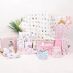MOM'S HOME Supersoft Organic Cotton New Born Baby Essentials Gift Set|Hospital Bag(Maternity Kit)26 Items(3-6 Months,Pink)-picture-30