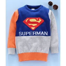 Mom's Love Full Sleeves Pullover Sweater Superman Print - Blue Grey-picture-12
