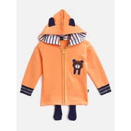 Moms Love Infant Boys Orange Solid Hooded Cotton Sweatshirt with Teddy Bear Applique-picture-10