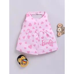 Moms Love Infant Girls Barbie Printed Pure Cotton Fit & Flare Dress-picture-56