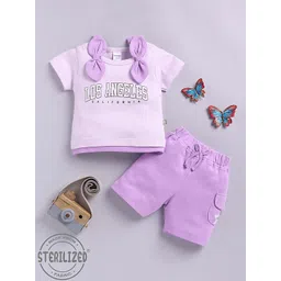 Moms Love Infant Girls Printed Pure Cotton T-shirt with Shorts-picture-16