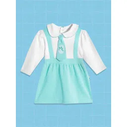 Moms Love Infant Girls Sea Green & White Cotton Typography Print Bow Ruffles A-Line Dress-picture-25
