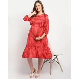 moms maternity Checked Fit & Flare Dress-picture-46