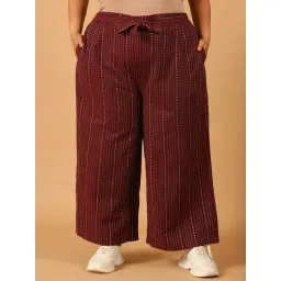 Moms Maternity Maroon Striped Regular Fit Mid Rise Plus Size Trousers-picture-35