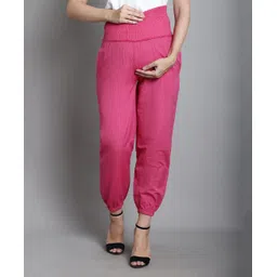 Moms Maternity Rayon Woven Solid Maternity High Waist Trousers - Pink-picture-12