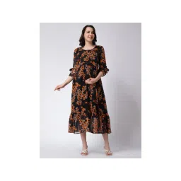 Moms Maternity Womens Georgette Floral Print Navy Blue Maxi Dress-picture-13