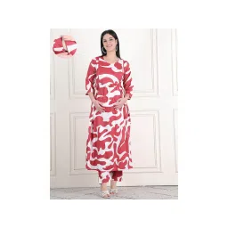 Moms Maternity Womens Graphic Print Slub Maroon Maternity Anarkali Midi Kurta Dress-picture-14