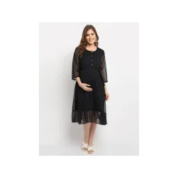 Moms Maternity Womens Maternity Polka Dot Print Black Midi Dress with Belt (Set of 2)-picture-19