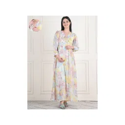 Moms Maternity Womens Printed Chiffon Lurax Yellow Maternity Maxi Dress-picture-18