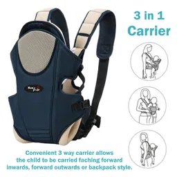 Mom's Pride Toddler 3 In 1 Baby Carrier Ergonomic Adjustable Sling Kangaroo Dark Blue Design Baby Carry Bag Backpack Sling Back Position Front Position Carrier(Nc-Rfr)-0 To 12 Months image 2