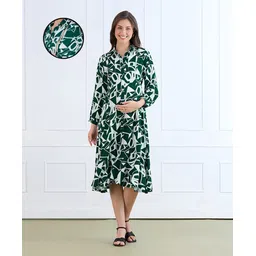 MomToBe Rayon Woven Full Sleeves Abstract Printed Maternity Dress With Side Zipper Nursing Access - Castleton Green-picture-13