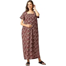momtobe Women's Cotton Blend Maxi Maternity Nighty/Feeding Nighty/Pregnancy Night Gown/A-Line Nursing Nighty with Zippers for Nursing Pre and Post Pregnancy-picture-25