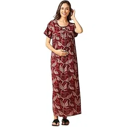 MomToBe Women's Cotton Blend Maxi Maternity Nighty/Feeding Nighty/Pregnancy Night Gown/A-Line Nursing Nighty with Zippers for Nursing Pre and Post Pregnancy-picture-42