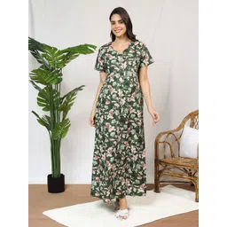 MomToBe Women's Cotton Dark Green Feeding Nighty-picture-11