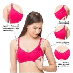 MomToBe Women's Cotton Multicolor Full Cup Padded Feeding Bra/Nursing Bra/Maternity Bra Combo - (Rani Pink | Purple, Pack of 2) image 5