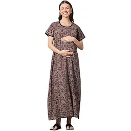 momtobe Women's Cotton Printed Feeding Maternity Nighty | Nursing Gown with zips on Both Sides-picture-30