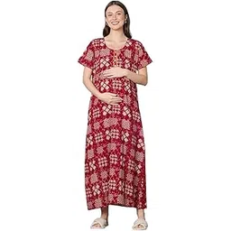 momtobe Women's Cotton Printed Feeding Maternity Nighty | Nursing Gown with zips on Both Sides-picture-41