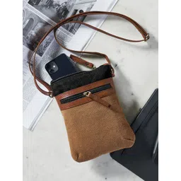 Mona B Brown & Black Colourblocked Upcycled Canvas Crossbody Bag-picture-16