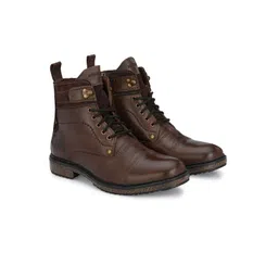 MONDAIN Men Brown Leather Casual Boots image 4