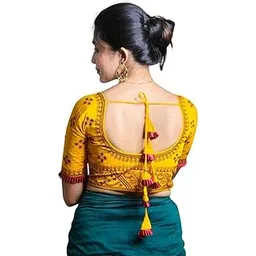 mondal fashion house Women Cotton Blend Readymade Blouse Embroidered Elbow Sleeve Saree Blouse Front Open Ethnic Blouse for Lehenga Saree-picture-16