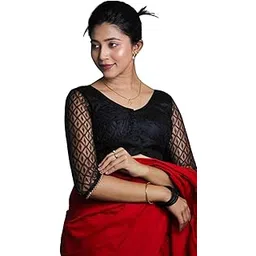 mondal fashion house Women's Net Work Short Sleeves Readymade Saree Blouse-picture-14