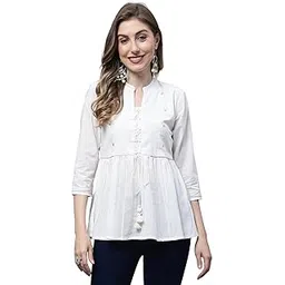 monira Women's Pure Cotton Embroidered Short Top (MONJPR707_Off White)-picture-47