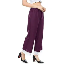 monis boutique house Women’s Rayon Palazzo with Single Lace Hem | Wine | Wide‑Leg, Elastic Drawstring Waist | Sizes XS–7XL-picture-24