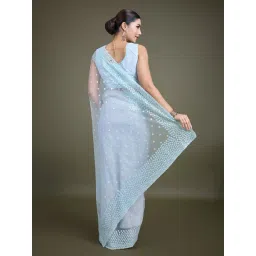 Monjolika Fashion Light Blue Embellished Saree With Unstitched Blouse image 2