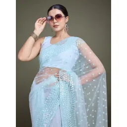 Monjolika Fashion Light Blue Embellished Saree With Unstitched Blouse image 5