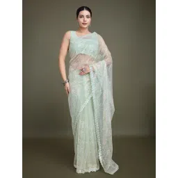 Monjolika Fashion Light Green Embellished Saree With Unstitched Blouse-picture-13