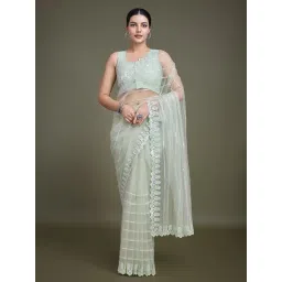 Monjolika Fashion Light Green Embellished Saree With Unstitched Blouse-picture-14