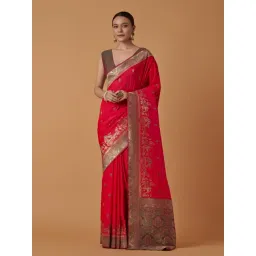 Monjolika Fashion Pink Banarasi Silk Zari Work Saree With Blouse-picture-32