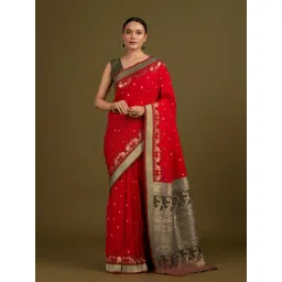 Monjolika Fashion Red Banarasi Silk Woven Saree With Blouse-picture-32