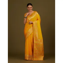 Monjolika Fashion Yellow Banarasi Silk Zari Work Saree With Blouse-picture-24