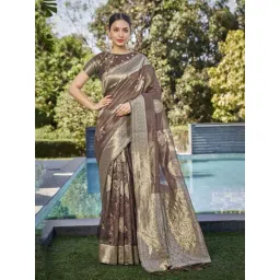 Monjolika Fashion Women's Coffee Color Simar Silk Zari Woven Saree Woven Unstiiched Blouse Piece-picture-32