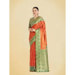 Monjolika Orange Banarasi Tissue Silk Zari Classic Saree with Blouse-picture-24