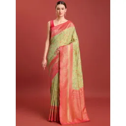 Monjolika Pastel Green Banarasi Tissue Silk Zari Woven Saree with Blouse-picture-12