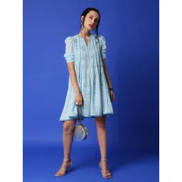 Monk and Mei Mumtaz Chikankari Anarkali Kurta/ Dress- Ice Blue-picture-18