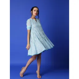 Monk and Mei Mumtaz Chikankari Anarkali Kurta/ Dress- Ice Blue image 2