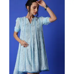 Monk and Mei Mumtaz Chikankari Anarkali Kurta/ Dress- Ice Blue image 4