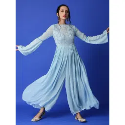 Monk and Mei Salma Chikankari Jumpsuit- Ice Blue-picture-14