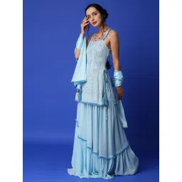 Monk and Mei Sharmila Chikankari Lehenga Skirt- Ice Blue-picture-16