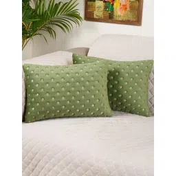 Modern Minimalist Rectangle Cushion Covers Set of 2 | 12x18 Inches Velvet Pillow Covers | Decorative Dot Design Green Color-image-21