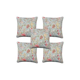 MONKDECOR Blue & Green Set of 5 Floral Square Cushion Covers-image-2