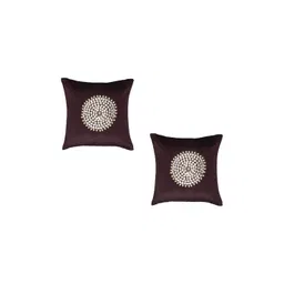 MONKDECOR Brown & White 2 Pieces Embellished Velvet Square Cushion Covers-picture-14
