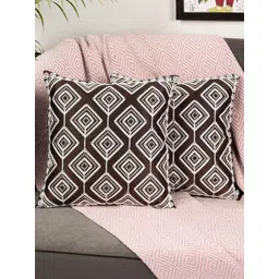 MONKDECOR Brown Set of 2 Embellished Satin Square Cushion Covers-picture-20