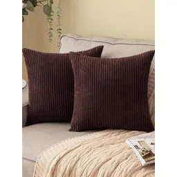 MONKDECOR Brown Set of 2 Striped Velvet Square Cushion Covers-picture-19