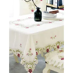 MONKDECOR Cream-Coloured Floral 2-Seater Table Cover with Embroidered details-picture-12