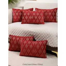 monkdecor Designer Rectangle Cushion Covers 12x18 Set of 5 | Premium Velvet Sofa Throw Pillow Covers | Stylish Modern Home Dcor | Maroon Color-picture-24